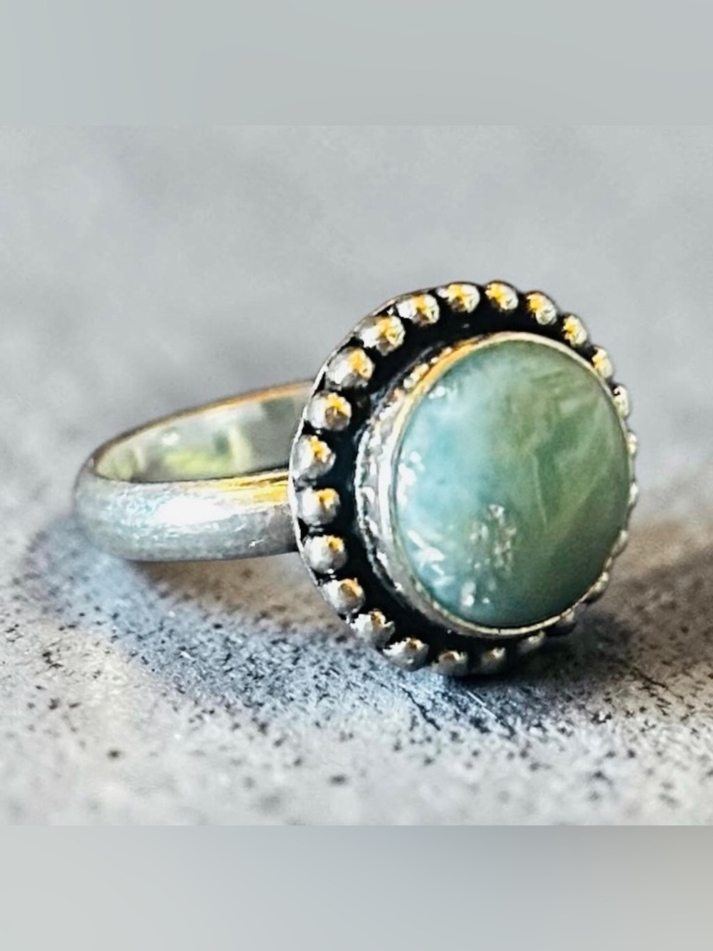 Dainty Sterling Silver Larimar Ring